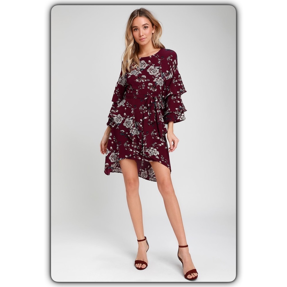 Lulu's Dashing Days Floral Print Flounce Dress XS